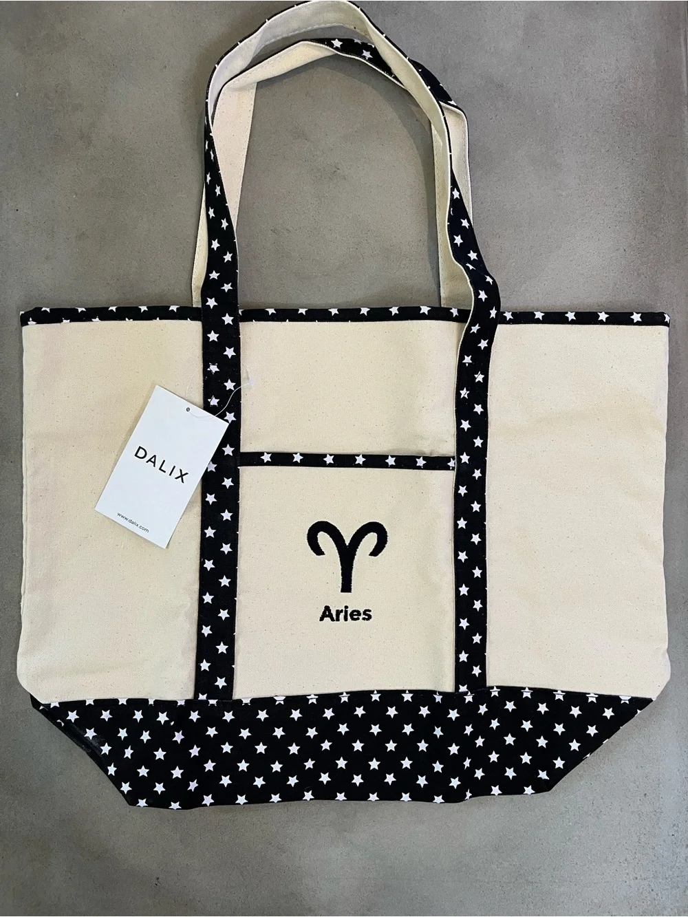 Zodiac Sign Shopping Canvas Tote Bag Black Star Horoscope Gifts - Aries